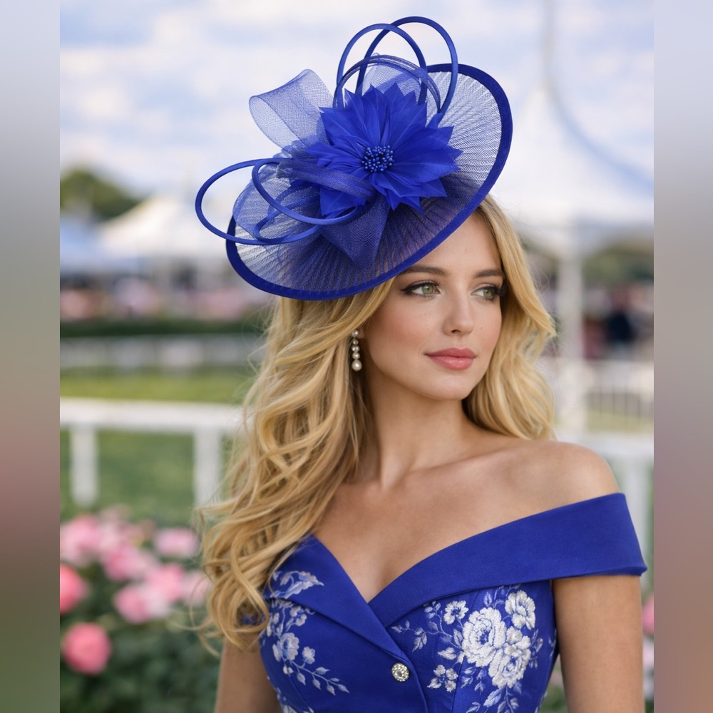 New Royal UK Blue Fascinator Derby Hat Tea Garden Party Hat Race Day Headwear